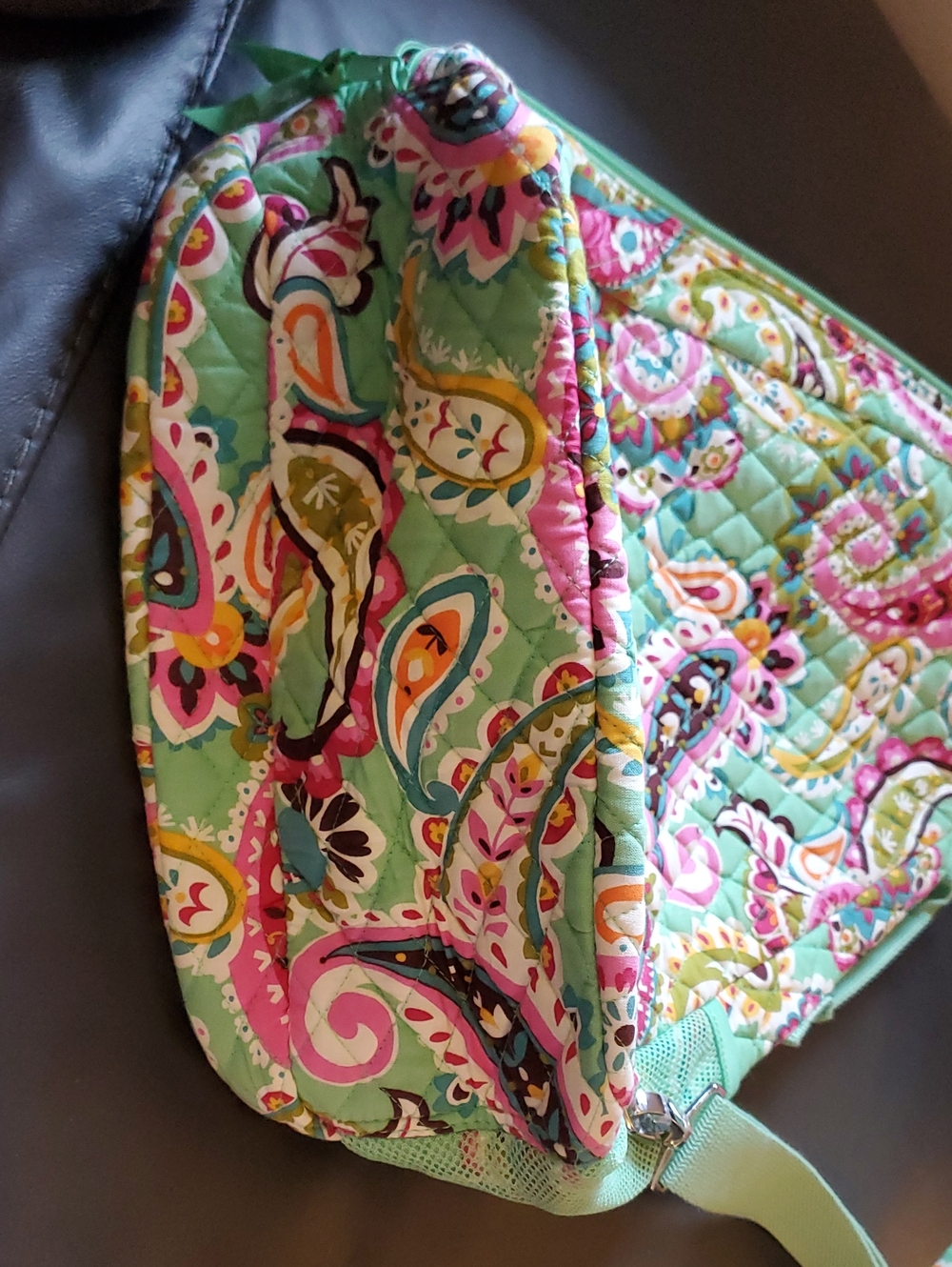 Vera Bradley Green Pink Paisley Tutti Frutti Quilted Sling Tennis Backpack NWT - Picture 11 of 15
